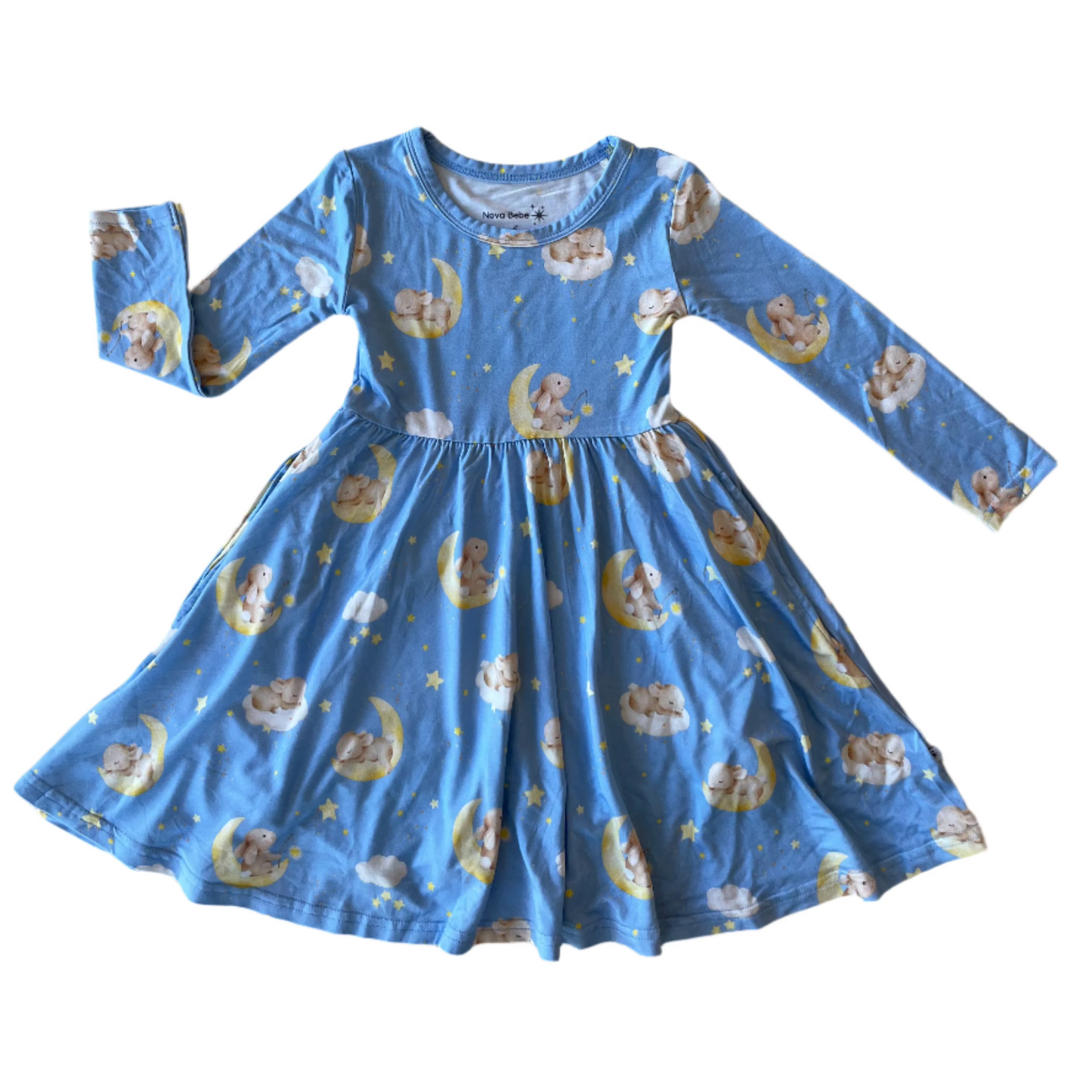 Sleeping Bunny Twirl Dress with Pockets